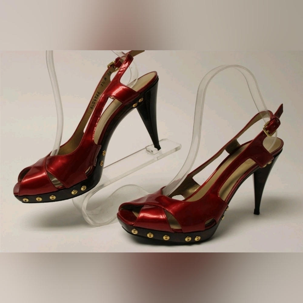 Sale❗️Stuart Weitzman Blenny Womens 7.5 M Red Leather Platform Slingback Heels - Picture 3 of 16